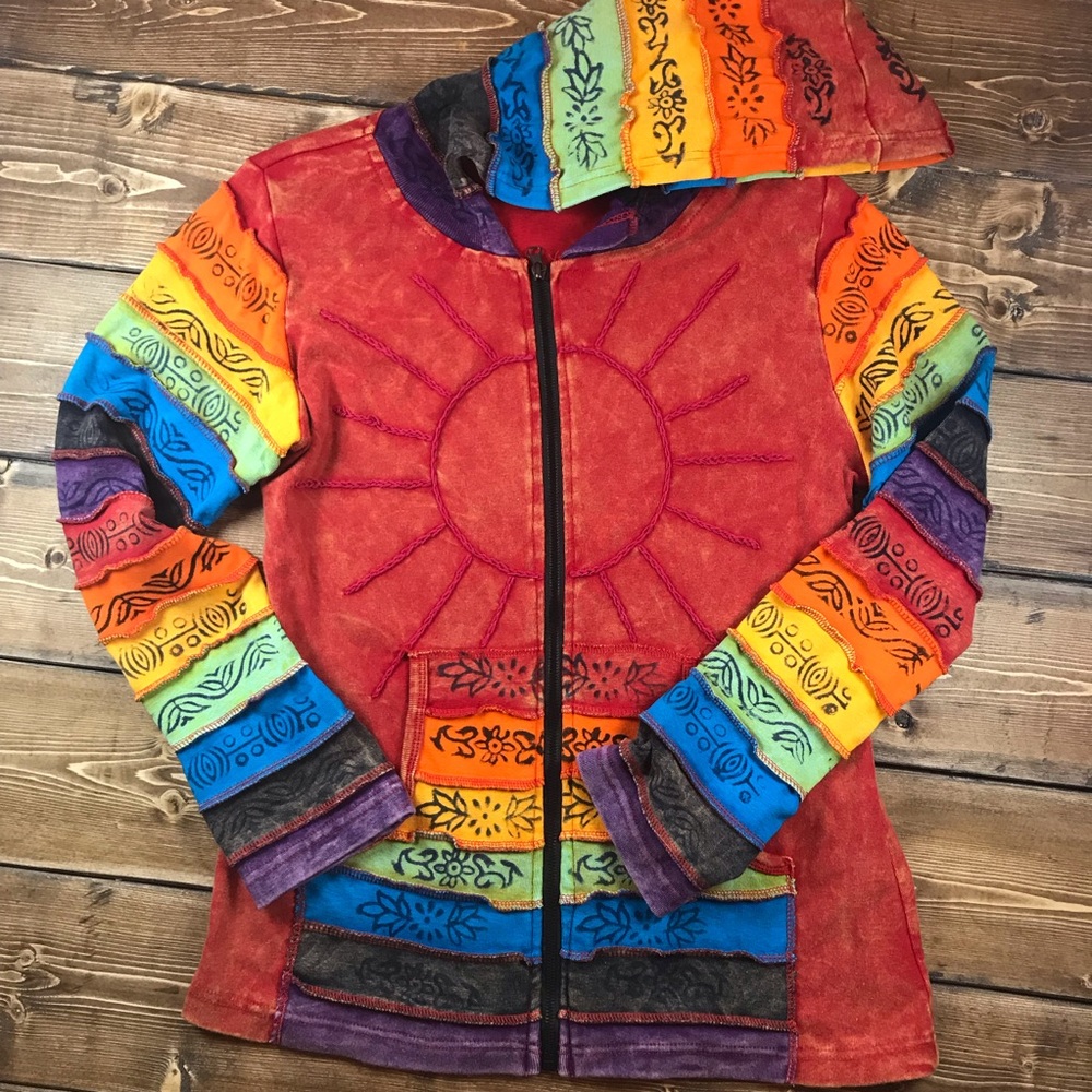 Rainbow Zip Hoop Hoodie Size S